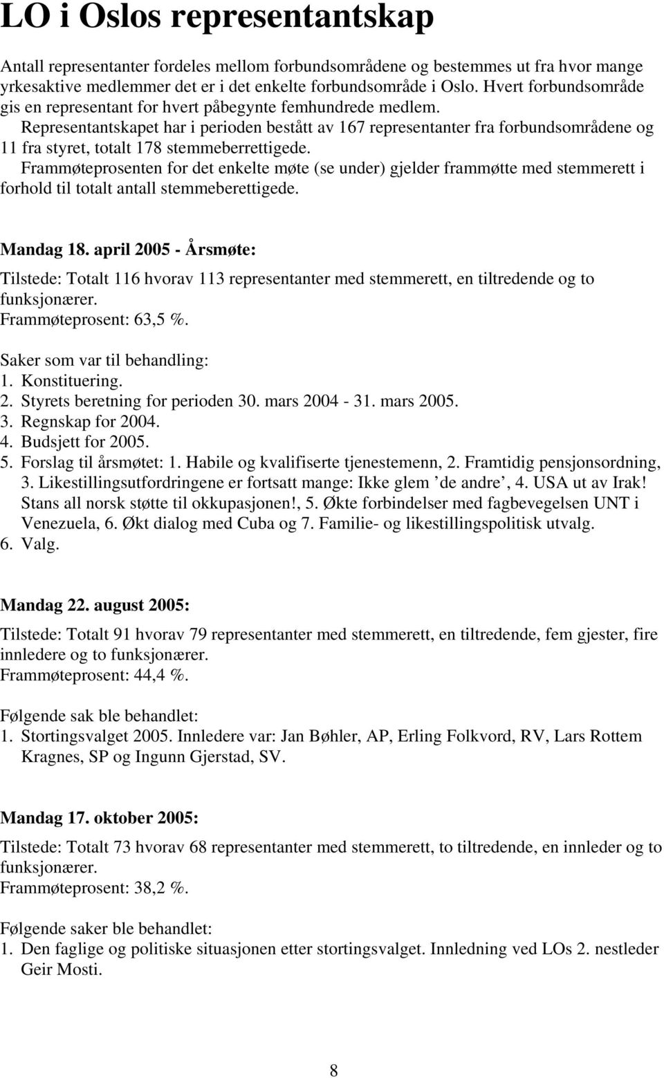 Representantskapet har i perioden bestått av 167 representanter fra forbundsområdene og 11 fra styret, totalt 178 stemmeberrettigede.