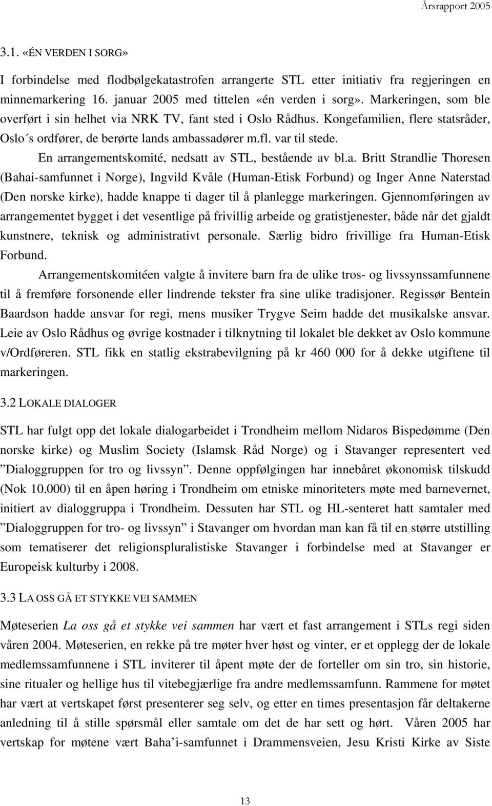 En arrangementskomité, nedsatt av STL, bestående av bl.a. Britt Strandlie Thoresen (Bahai-samfunnet i Norge), Ingvild Kvåle (Human-Etisk Forbund) og Inger Anne Naterstad (Den norske kirke), hadde knappe ti dager til å planlegge markeringen.