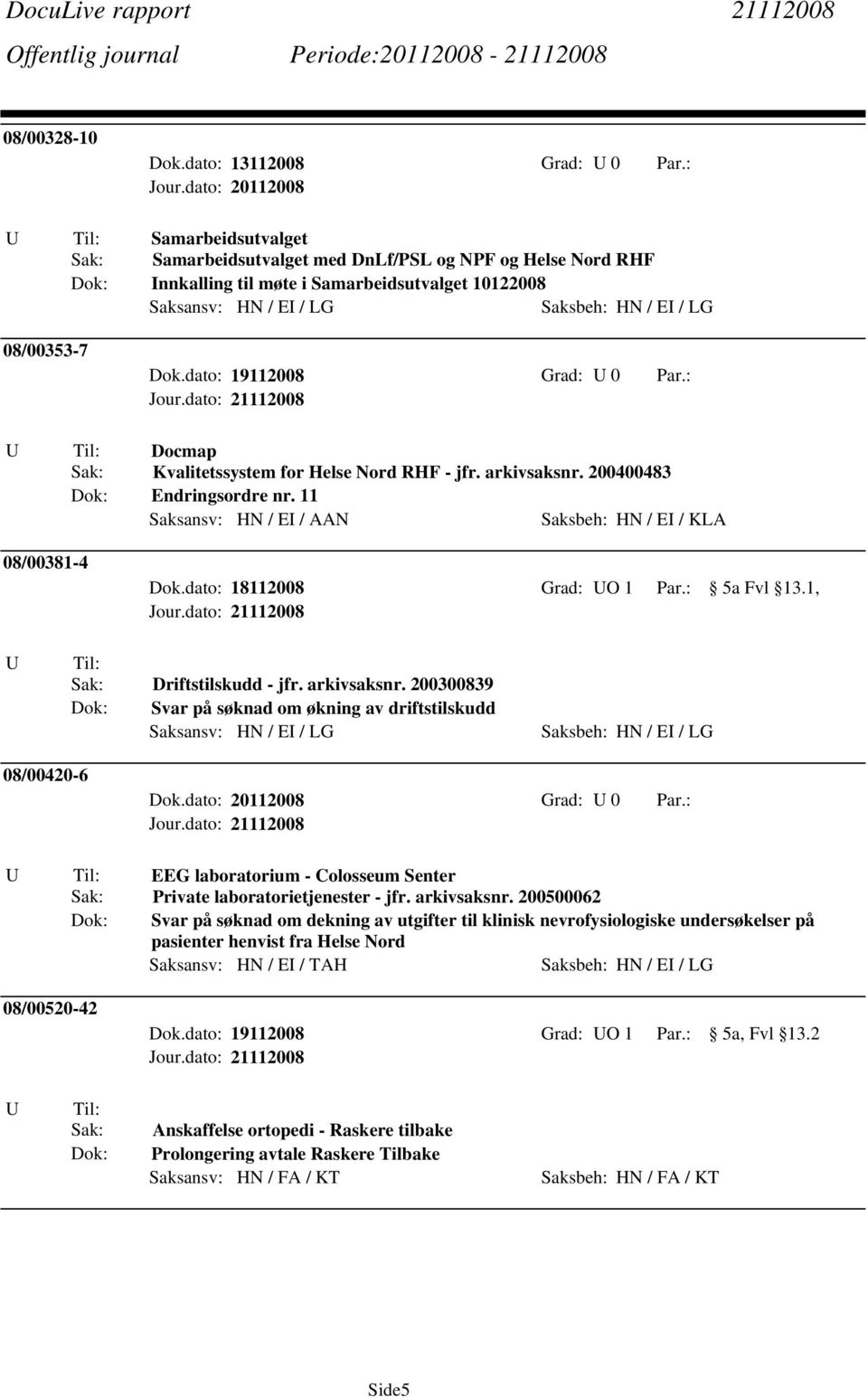 : Docmap Kvalitetssystem for Helse Nord RHF - jfr. arkivsaksnr. 200400483 Dok: Endringsordre nr. 11 Saksansv: HN / EI / AAN Saksbeh: HN / EI / KLA 08/00381-4 Dok.dato: 18112008 Grad: O 1 Par.