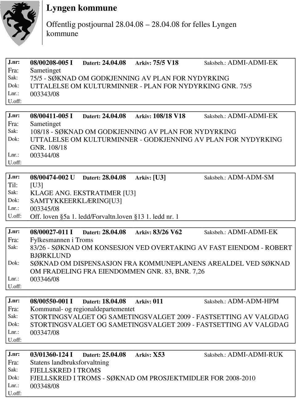 1-005 I Datert: 24.04.08 Arkiv: 108/18 V18 Saksbeh.