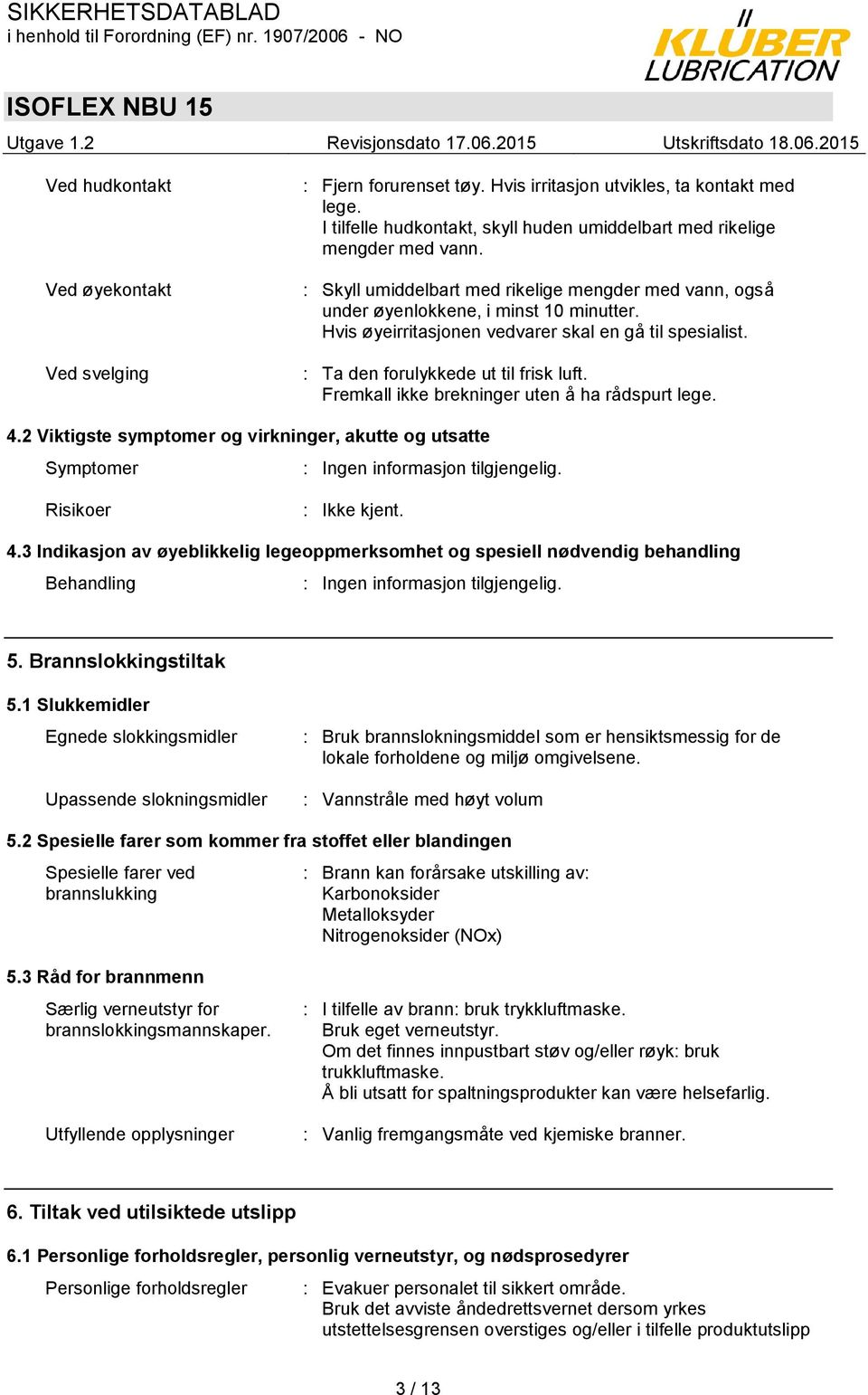 Fremkall ikke brekninger uten å ha rådspurt lege. 4.2 Viktigste symptomer og virkninger, akutte og utsatte Symptomer : Ingen informasjon tilgjengelig. Risikoer : Ikke kjent. 4.3 Indikasjon av øyeblikkelig legeoppmerksomhet og spesiell nødvendig behandling Behandling : Ingen informasjon tilgjengelig.