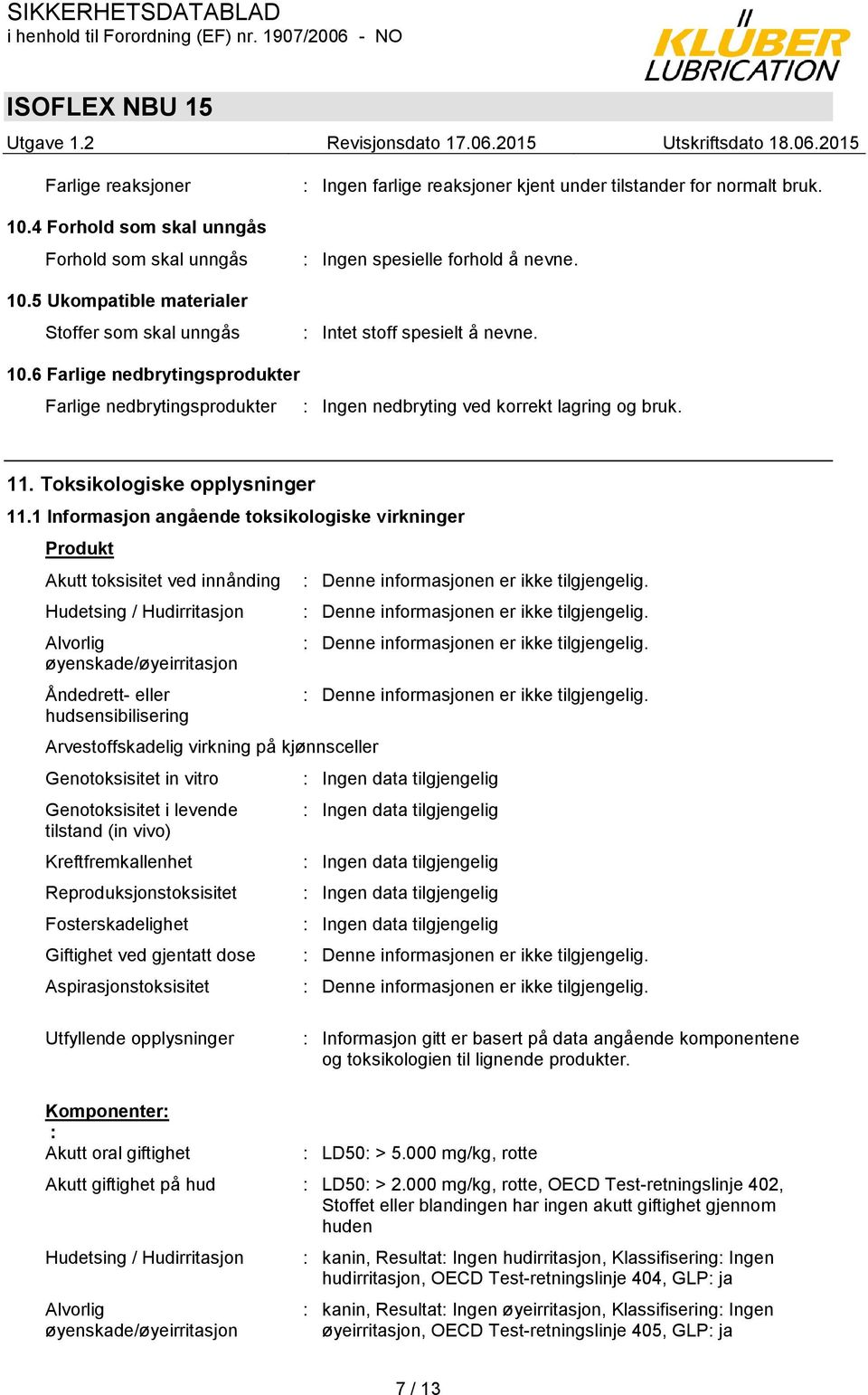 Toksikologiske opplysninger 11.