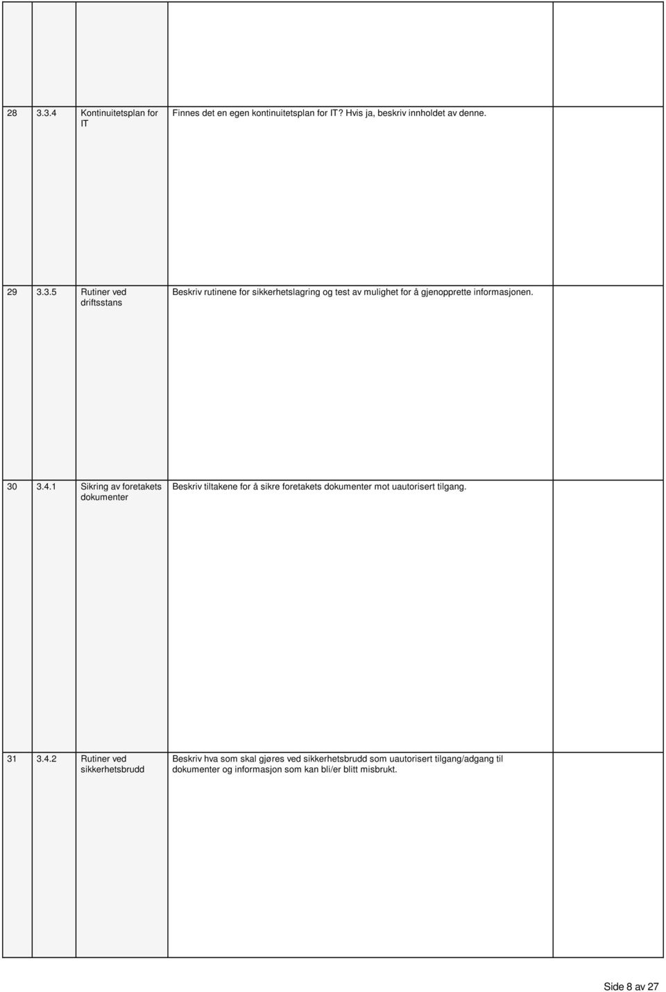 1 Sikring av foretakets dokumenter Beskriv tiltakene for å sikre foretakets dokumenter mot uautorisert tilgang. 31 3.4.