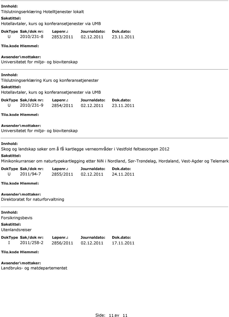 11.2011 niversitetet for miljø- og biovitenskap Skog og landskap søker om å få kartlegge verneområder i Vestfold feltsesongen 2012 Minikonkurranser om naturtypekartlegging