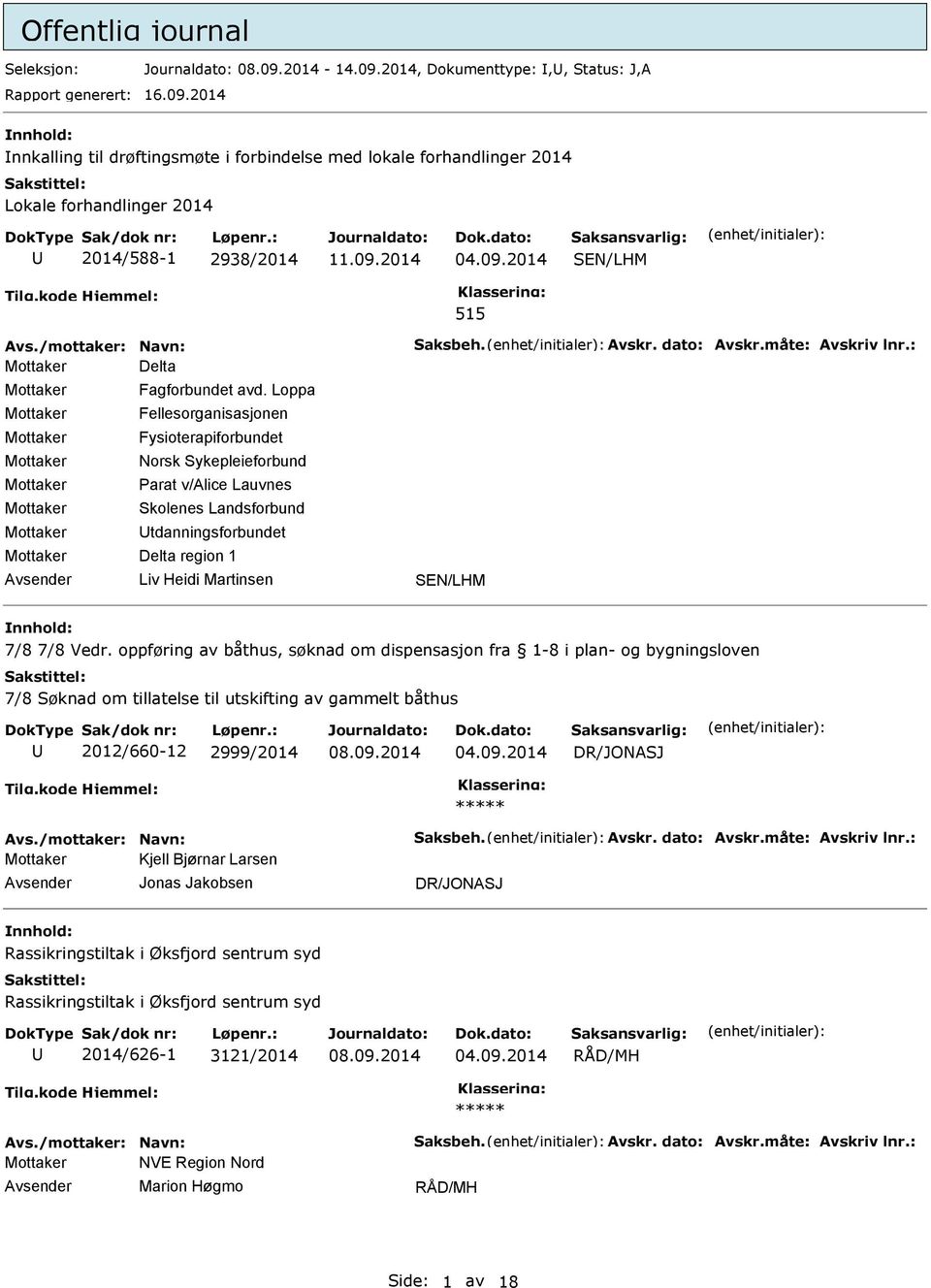 Loppa Fellesorganisasjonen Fysioterapiforbundet Norsk Sykepleieforbund Parat v/alice Lauvnes Skolenes Landsforbund tdanningsforbundet Delta region 1 Liv Heidi Martinsen SEN/LHM 7/8 7/8 Vedr.