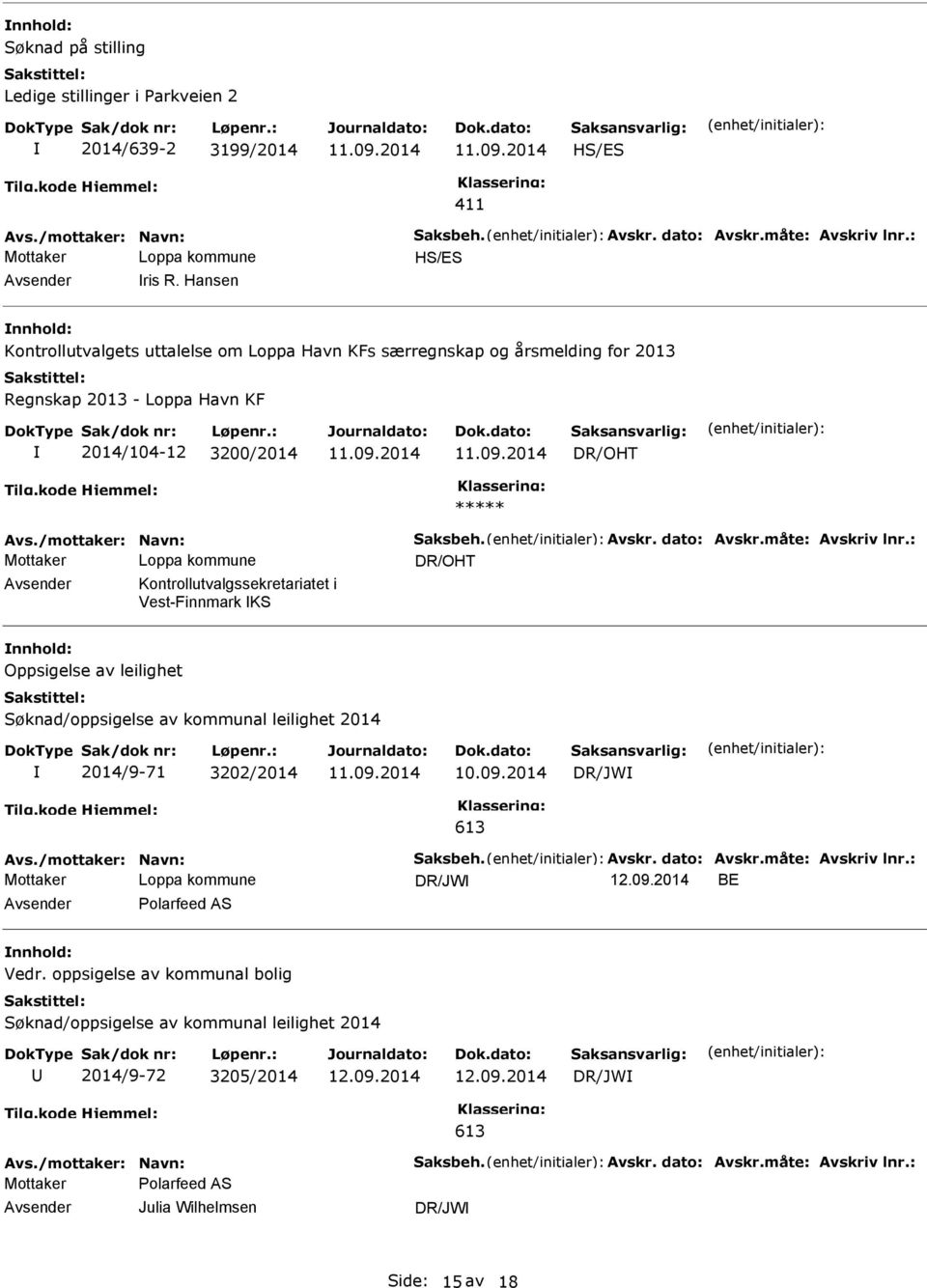 måte: Avskriv lnr.: DR/OHT Kontrollutvalgssekretariatet i Vest-Finnmark KS Oppsigelse av leilighet Søknad/oppsigelse av kommunal leilighet 2014 2014/9-71 3202/2014 DR/JW 613 Avs.