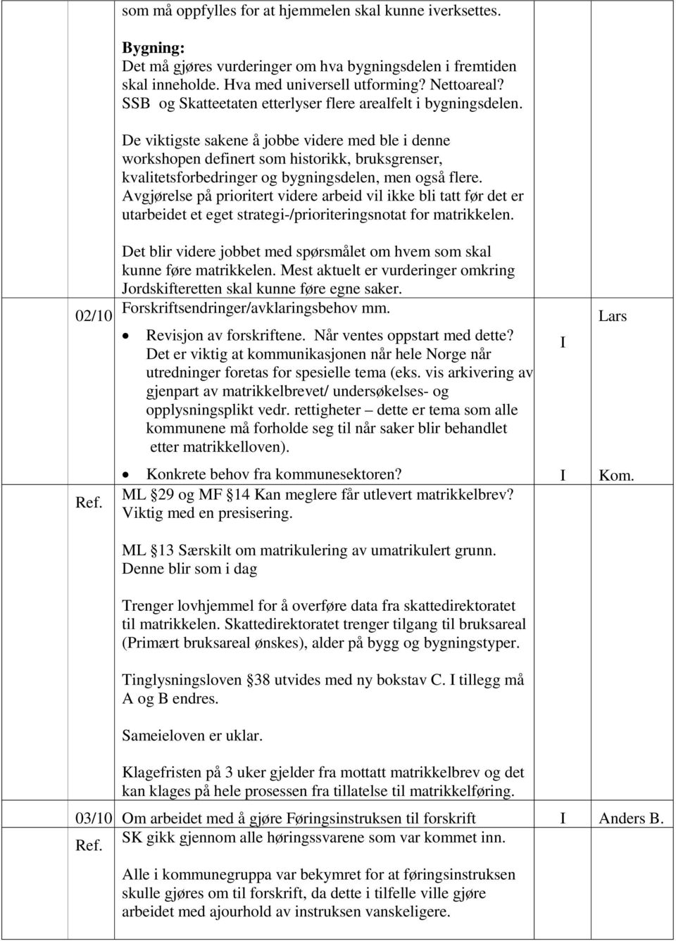 De viktigste sakene å jobbe videre med ble i denne workshopen definert som historikk, bruksgrenser, kvalitetsforbedringer og bygningsdelen, men også flere.