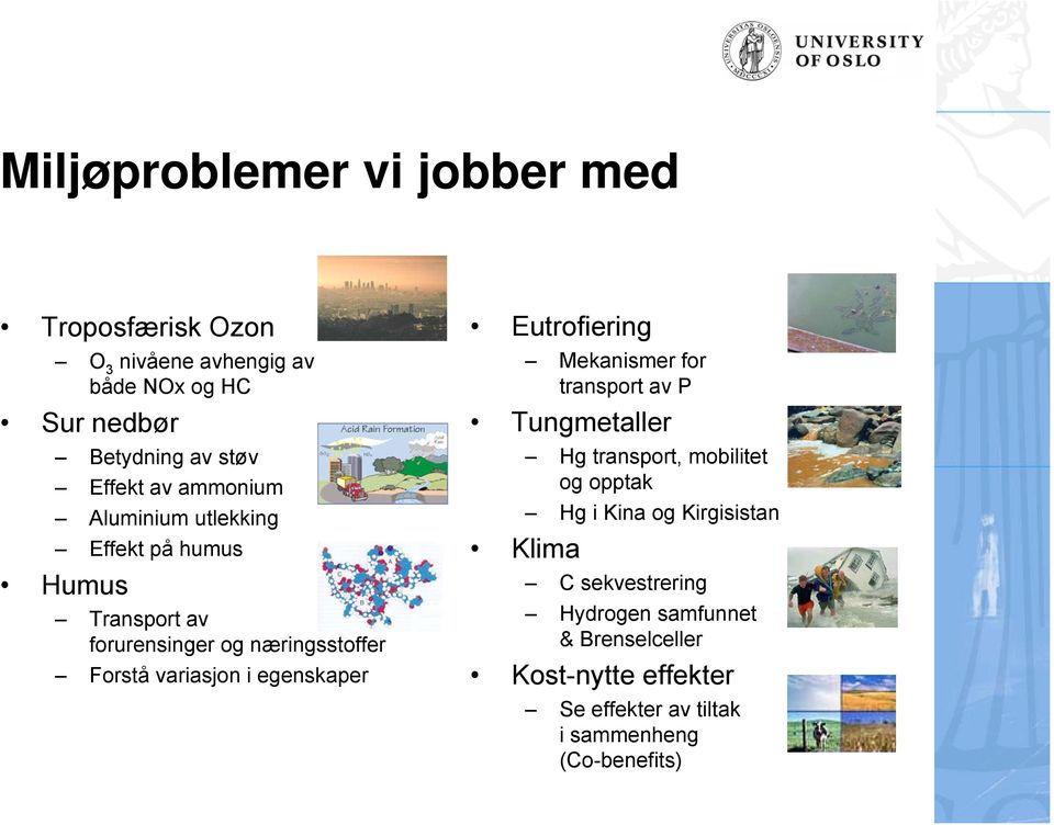 egenskaper Eutrofiering Mekanismer for transport av P Tungmetaller Hg transport, mobilitet og opptak Hg i Kina og