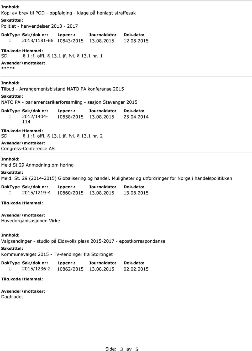 2 Congress-Conference AS Meld St 29 Anmodning om høring Meld. St. 29 (2014-2015) Globalisering og handel.