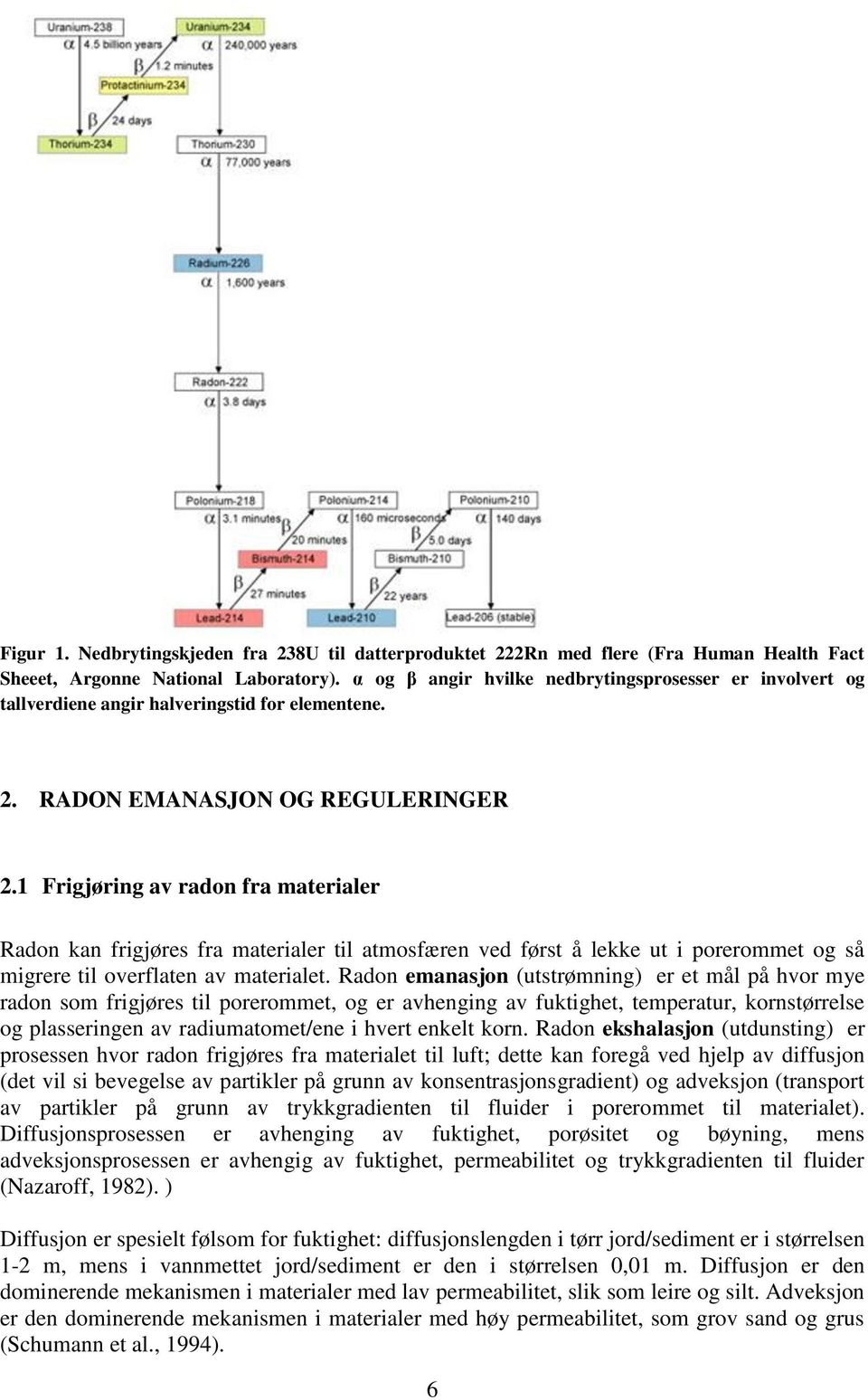 1 Frigjøring av radon fra materialer Radon kan frigjøres fra materialer til atmosfæren ved først å lekke ut i porerommet og så migrere til overflaten av materialet.