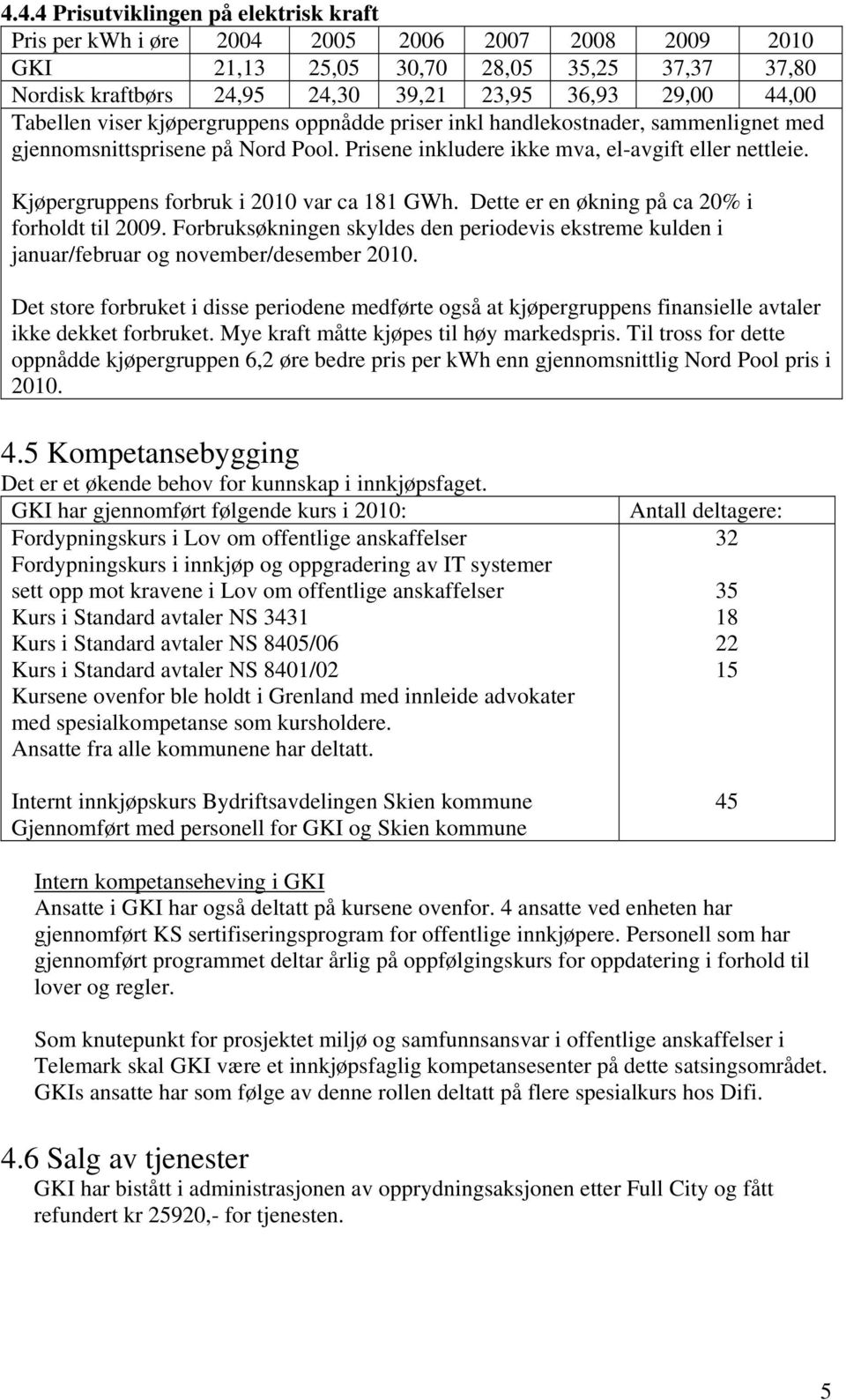 Kjøpergruppens forbruk i 2010 var ca 181 GWh. Dette er en økning på ca 20% i forholdt til 2009. Forbruksøkningen skyldes den periodevis ekstreme kulden i januar/februar og november/desember 2010.