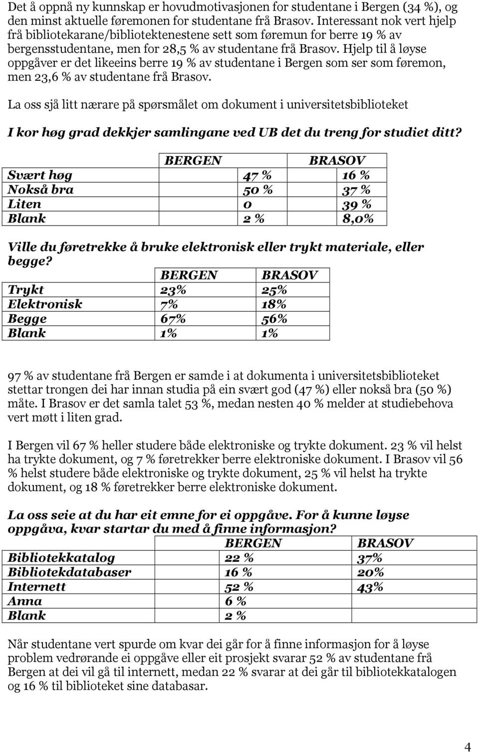 Hjelp til å løyse oppgåver er det likeeins berre 19 % av studentane i Bergen som ser som føremon, men 23,6 % av studentane frå Brasov.