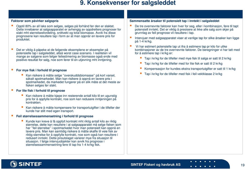 Avvik fra disse prognosene kan resultere tap i form av at man oppnår en lavere pris for produktet.