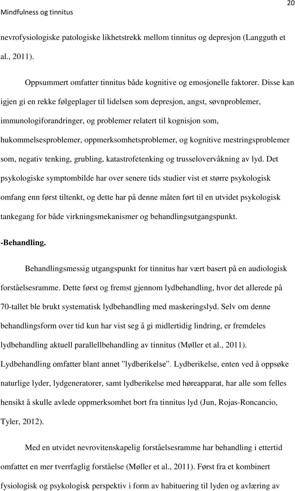 oppmerksomhetsproblemer, og kognitive mestringsproblemer som, negativ tenking, grubling, katastrofetenking og trusselovervåkning av lyd.