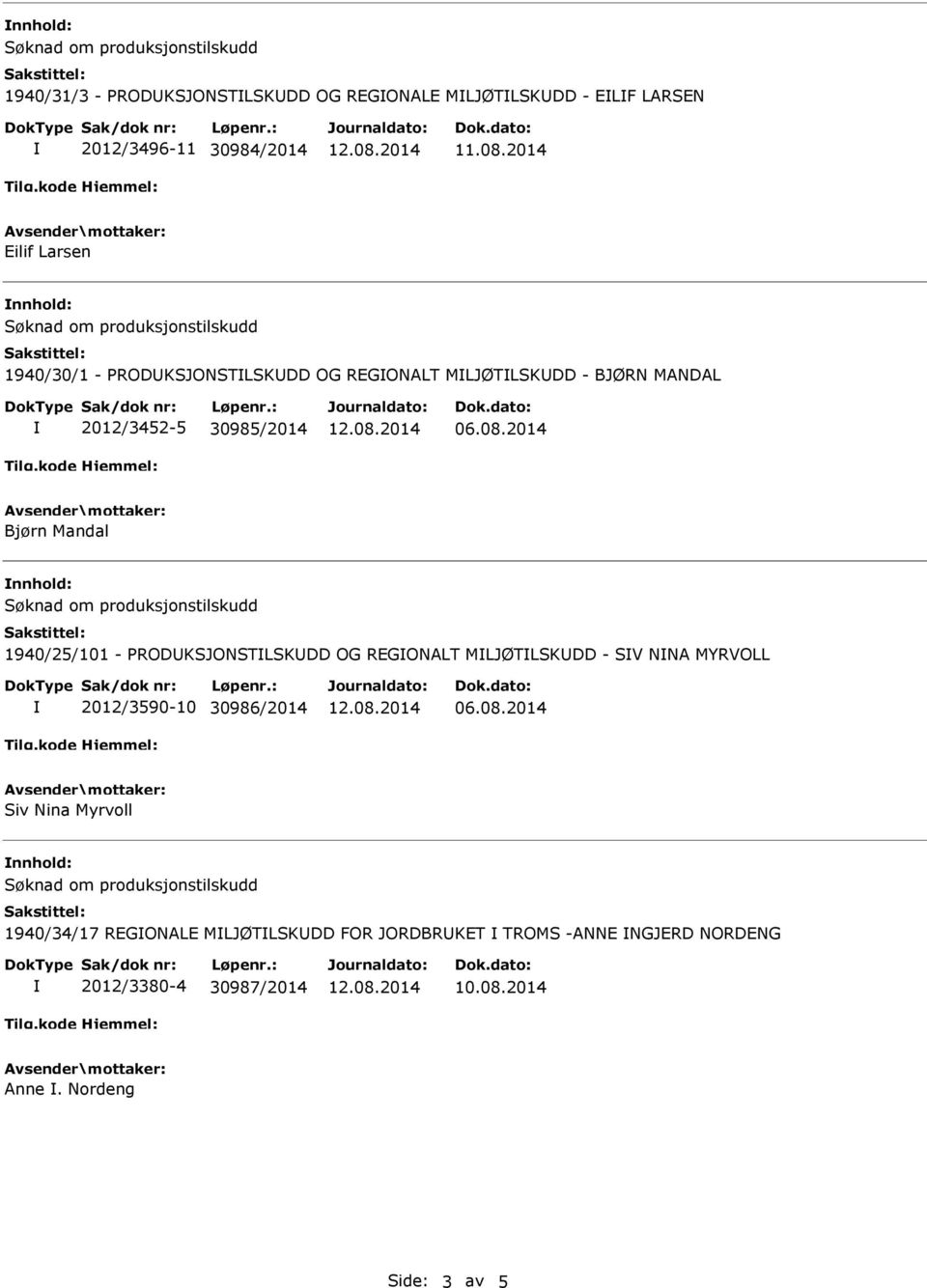 2014 Bjørn Mandal 1940/25/101 - PRODKSJONSTLSKDD OG REGONALT MLJØTLSKDD - SV NNA MYRVOLL 2012/3590-10 30986/2014 06.