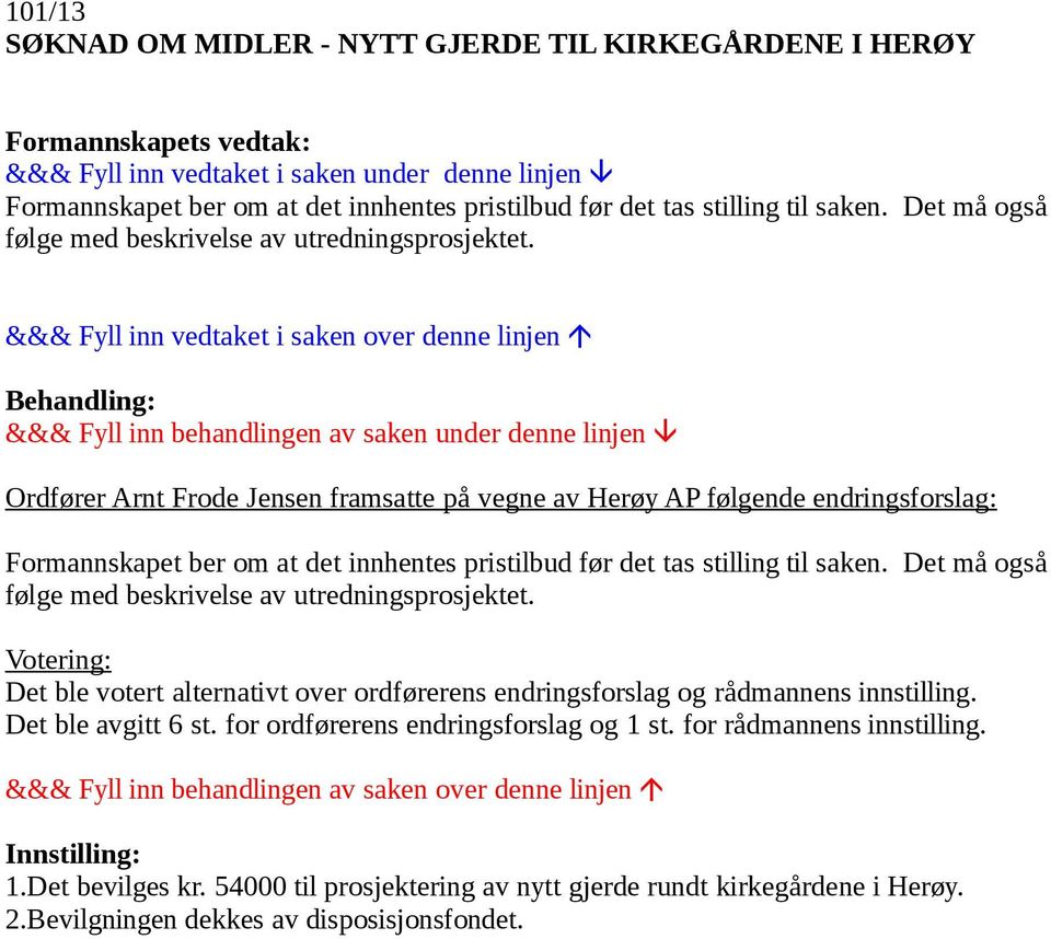 Ordfører Arnt Frode Jensen framsatte på vegne av Herøy AP følgende endringsforslag: Formannskapet ber om at det innhentes pristilbud før det tas stilling til saken.