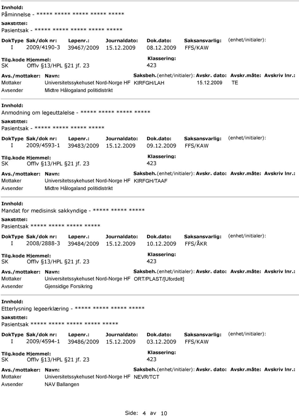 /mottaker: Navn: Saksbeh. Avskr. dato: Avskr.måte: Avskriv lnr.: Mottaker KRFGH/TAAF Midtre Hålogaland politidistrikt Mandat for medisinsk sakkyndige - ***** ***** ***** 2008/2888-3 39484/2009 10.12.