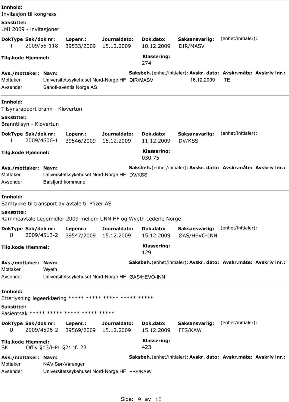 : Mottaker DV/KSS Balsfjord kommune Samtykke til transport av avtale til Pfizer AS Rammeavtale Legemidler 2009 mellom NN HF og Wyeth Lederle Norge 2009/4513-2 39547/2009 ØAS/HEVO-NN 129 Avs.