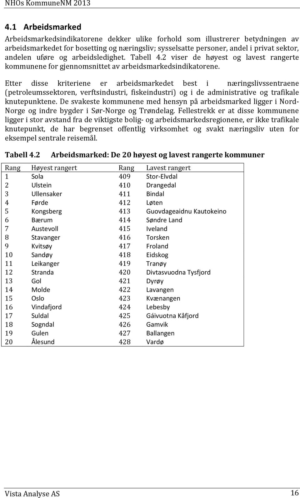 Etter disse kriteriene er arbeidsmarkedet best i næringslivssentraene (petroleumssektoren, verftsindustri, fiskeindustri) og i de administrative og trafikale knutepunktene.