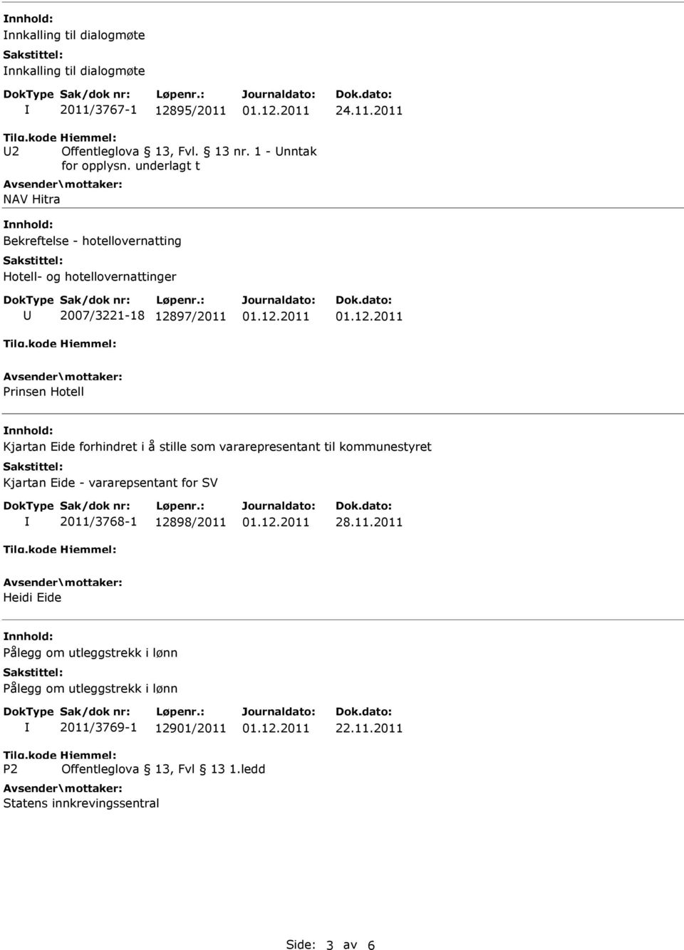 Eide forhindret i å stille som vararepresentant til kommunestyret Kjartan Eide - vararepsentant for SV 2011/3768-1 12898/2011 Heidi Eide nnhold: Pålegg