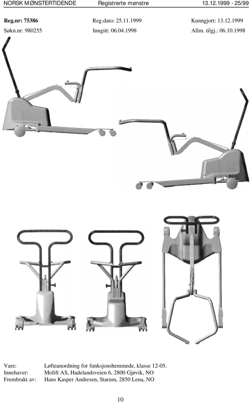 1998 Vare: Løfteanordning for funksjonshemmede, klasse 12-05.