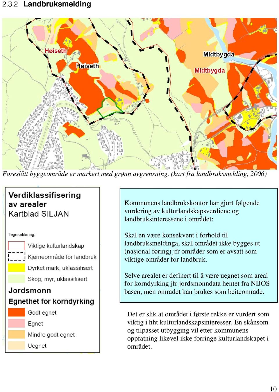 landbruksmeldinga, skal området ikke bygges ut (nasjonal føring) jfr områder som er avsatt som viktige områder for landbruk.