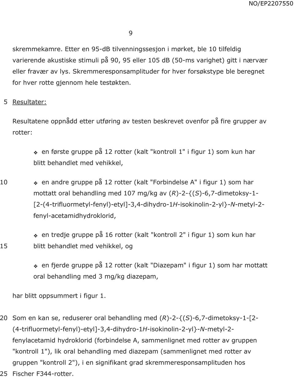 Resultater: Resultatene oppnådd etter utføring av testen beskrevet ovenfor på fire grupper av rotter: en første gruppe på 12 rotter (kalt "kontroll 1" i figur 1) som kun har blitt behandlet med