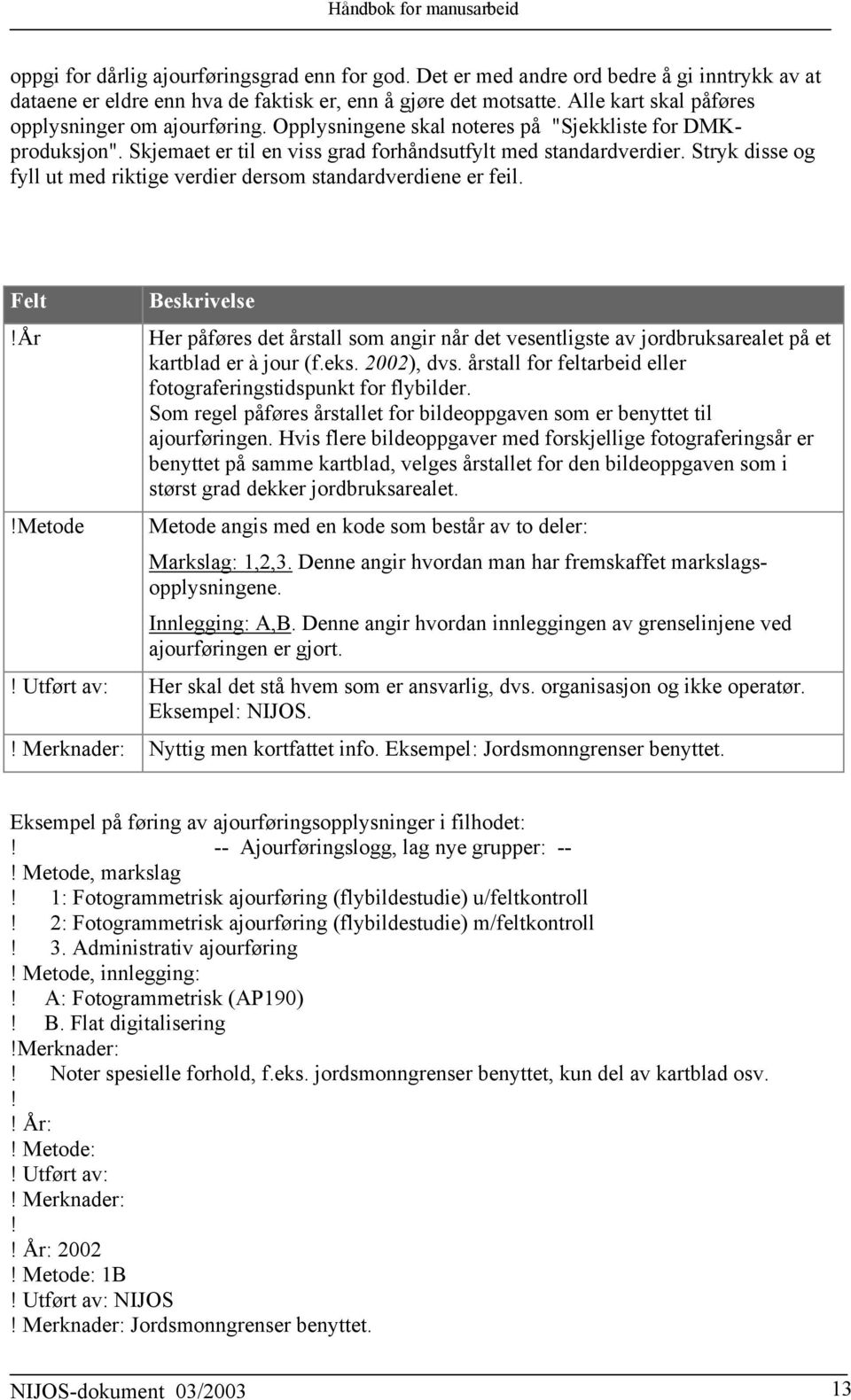 Stryk disse og fyll ut med riktige verdier dersom standardverdiene er feil. Felt!År!