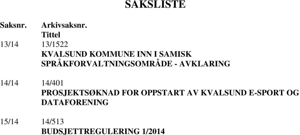 SPRÅKFORVALTNINGSOMRÅDE - AVKLARING 14/14 14/401