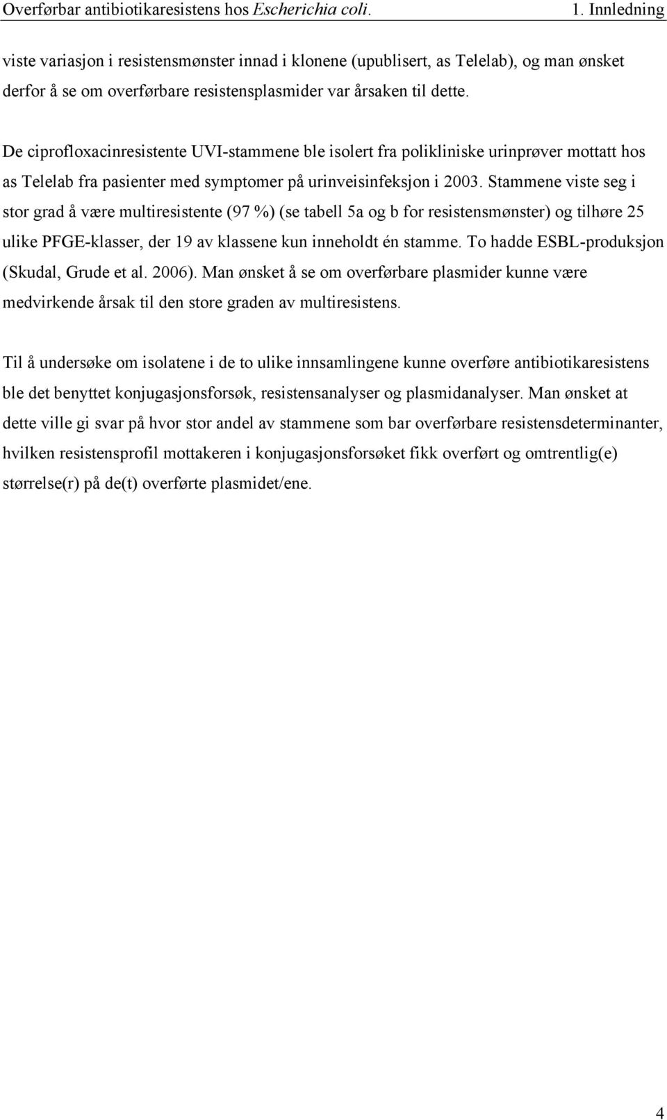 Stammene viste seg i stor grad å være multiresistente (97 %) (se tabell 5a og b for resistensmønster) og tilhøre 25 ulike PFGE-klasser, der 19 av klassene kun inneholdt én stamme.