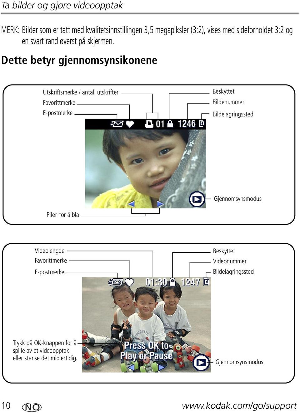 Dette betyr gjennomsynsikonene Utskriftsmerke / antall utskrifter Favorittmerke E-postmerke Beskyttet Bildenummer Bildelagringssted