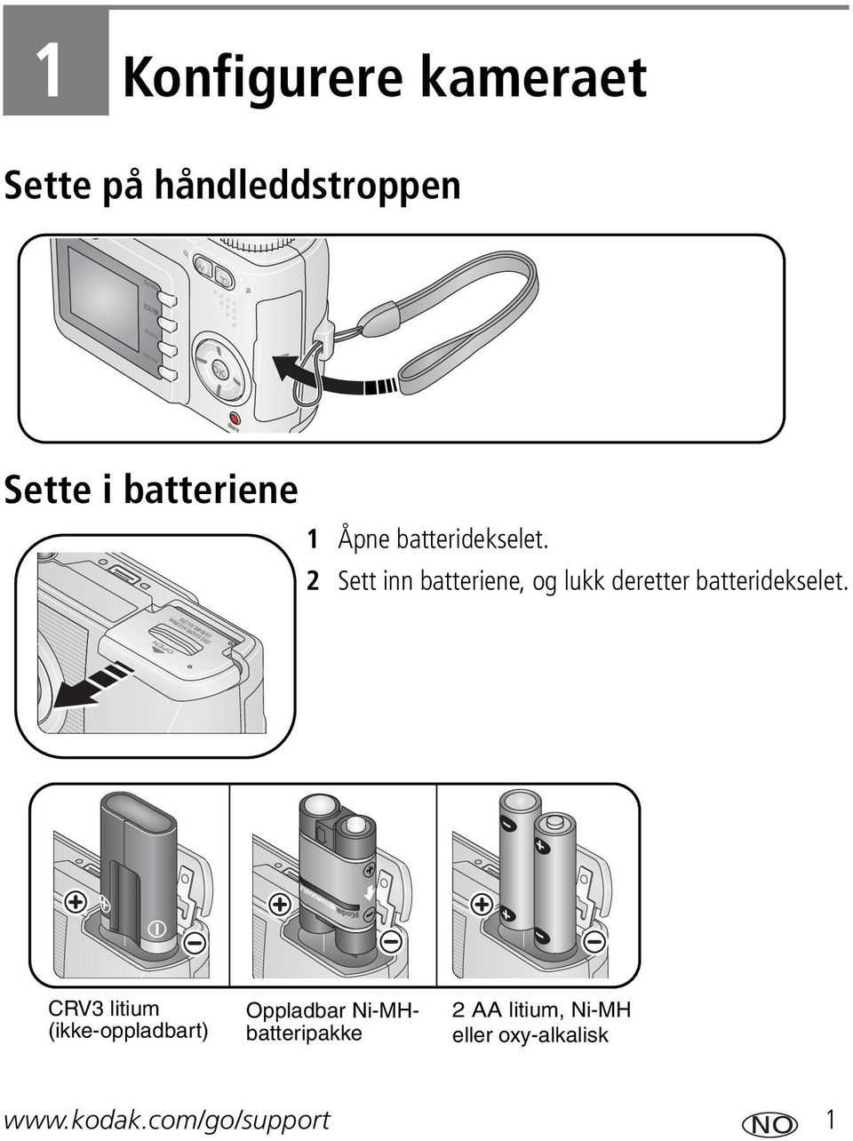 2 Sett inn batteriene, og lukk deretter batteridekselet.