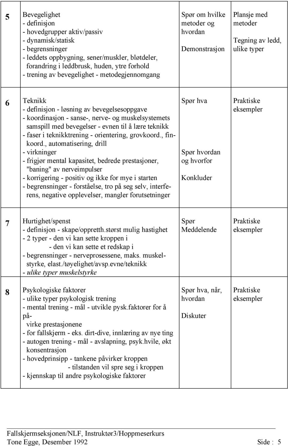 muskelsystemets samspill med bevegelser - evnen til å lære teknikk - faser i teknikktrening - orientering, grovkoord., finkoord.