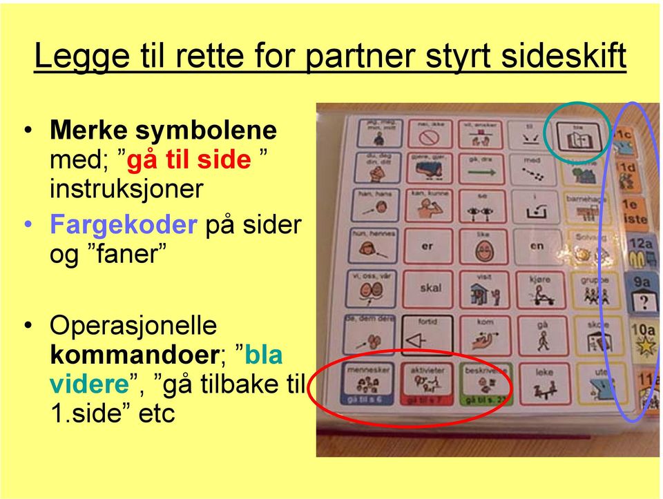 instruksjoner Fargekoder på sider og faner