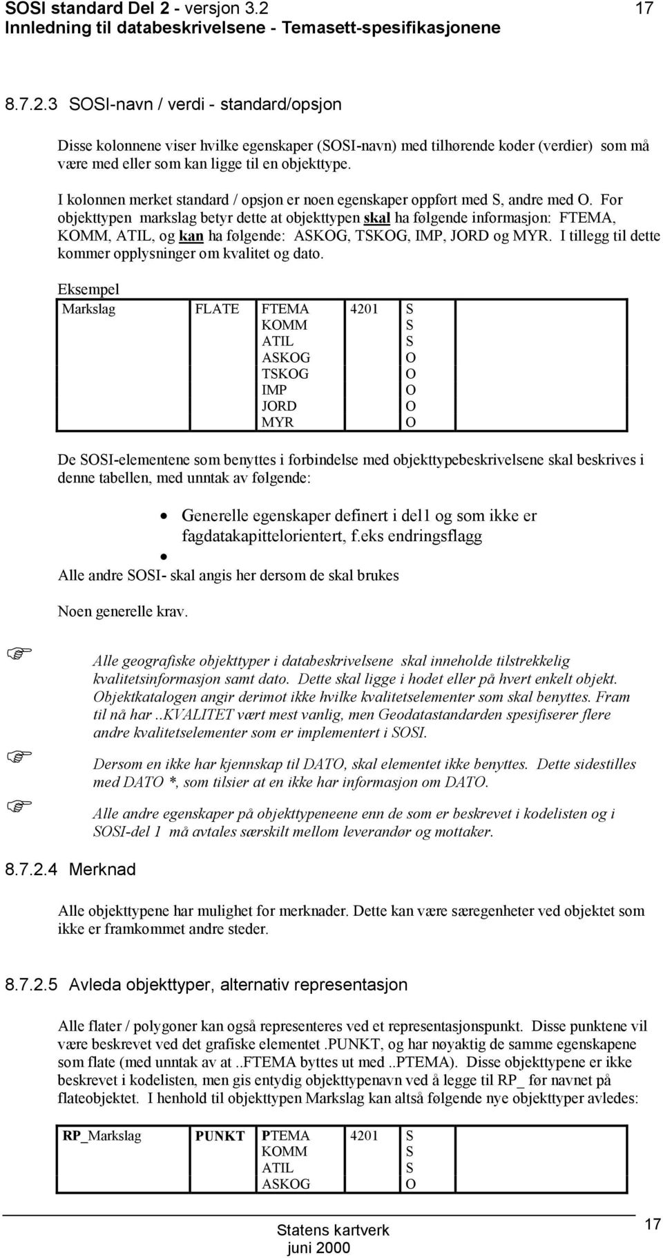 For objekttypen markslag betyr dette at objekttypen skal ha følgende informasjon: FTEMA, KMM, ATIL, og kan ha følgende: ASKG, TSKG, IMP, JRD og MYR.