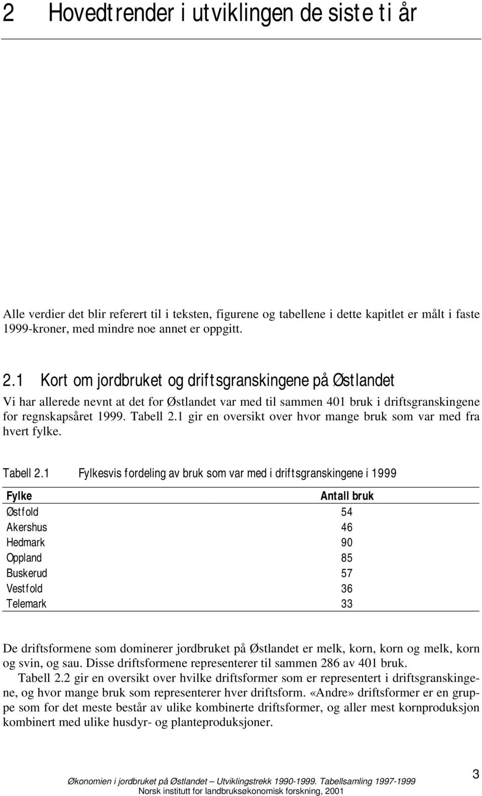 1 gir en oversikt over hvor mange bruk som var med fra hvert fylke. Tabell 2.