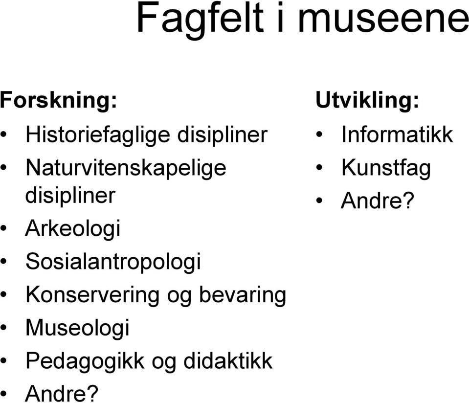 Sosialantropologi Konservering og bevaring Museologi