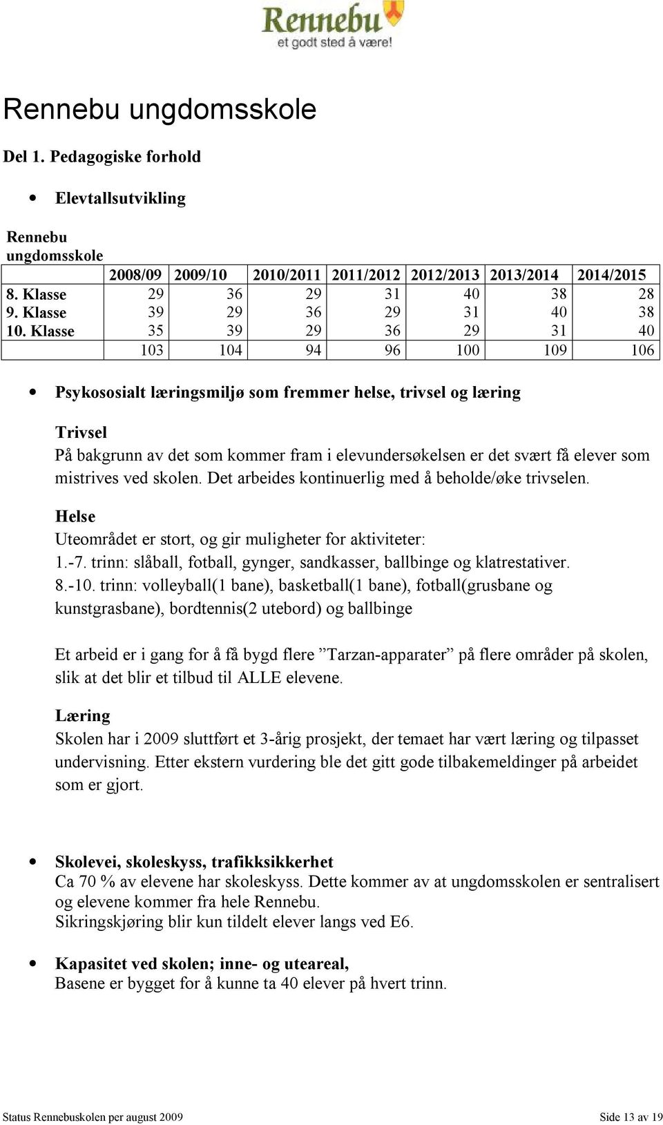 Klasse 35 39 29 36 29 31 40 103 104 94 96 100 109 106 Psykososialt læringsmiljø som fremmer helse, trivsel og læring Trivsel På bakgrunn av det som kommer fram i elevundersøkelsen er det svært få