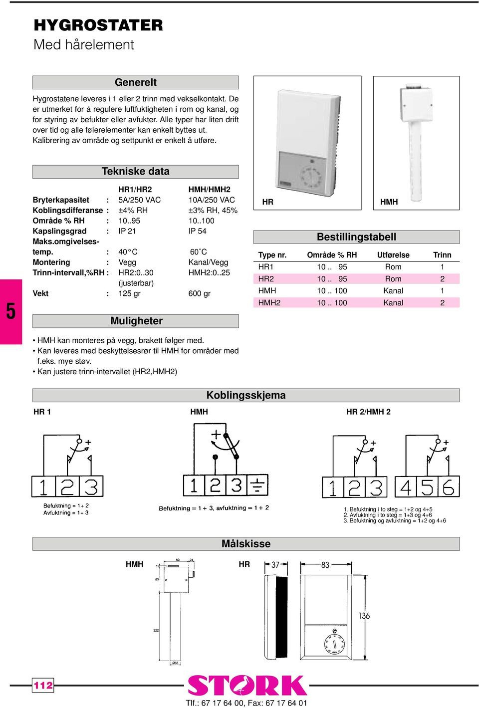 HR/HR HMH/HMH Bryterkapasitet : A/0 VAC 0A/0 VAC Koblingsdifferanse : ±% RH ±% RH, % Område % RH : 0..9 0..00 Kapslingsgrad : IP IP Maks.omgivelsestemp.