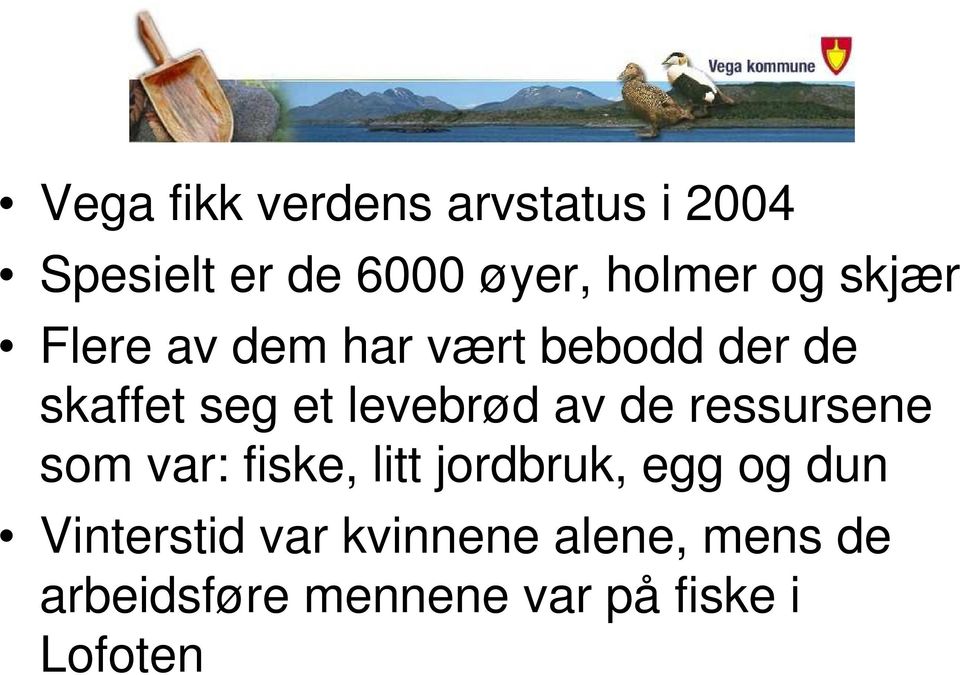 av de ressursene som var: fiske, litt jordbruk, egg og dun Vinterstid