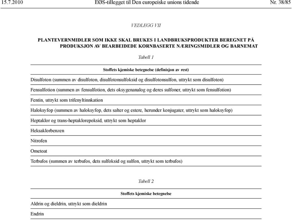 (definisjon av rest) Disulfoton (summen av disulfoton, disulfotonsulfoksid og disulfotonsulfon, uttrykt som disulfoton) Fensulfotion (summen av fensulfotion, dets oksygenanalog og deres sulfoner,