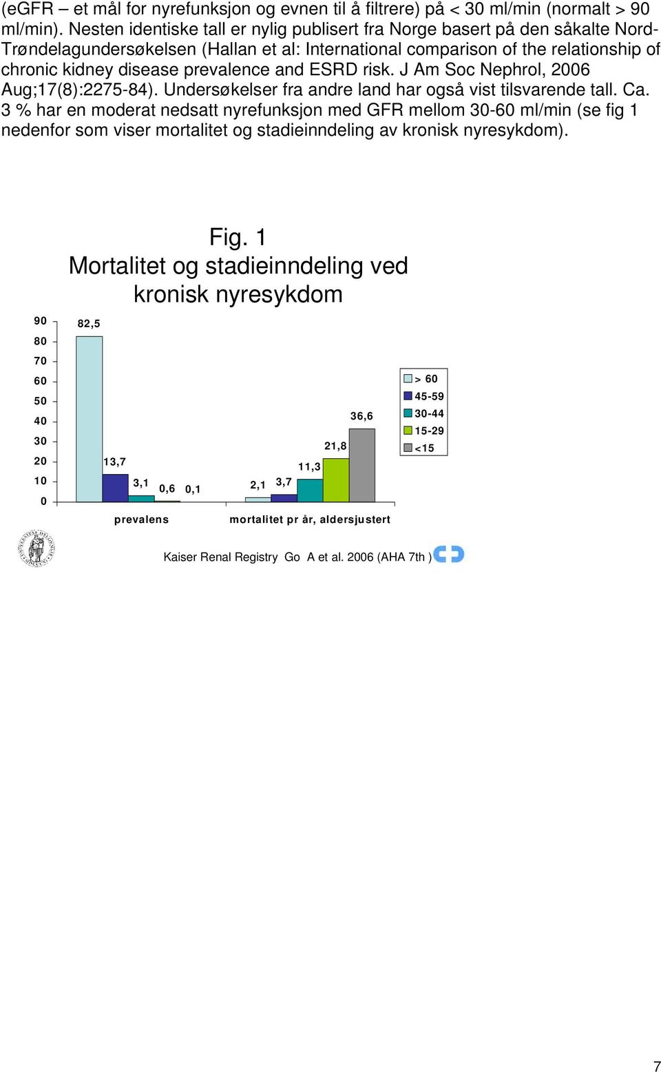 and ESRD risk. J Am Soc Nephrol, 2006 Aug;17(8):2275-84). Undersøkelser fra andre land har også vist tilsvarende tall. Ca.