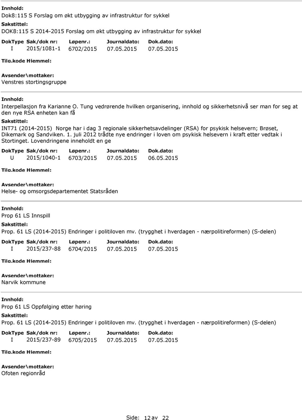 Tung vedrørende hvilken organisering, innhold og sikkerhetsnivå ser man for seg at den nye RSA enheten kan få NT71 (2014-2015) Norge har i dag 3 regionale sikkerhetsavdelinger (RSA) for psykisk