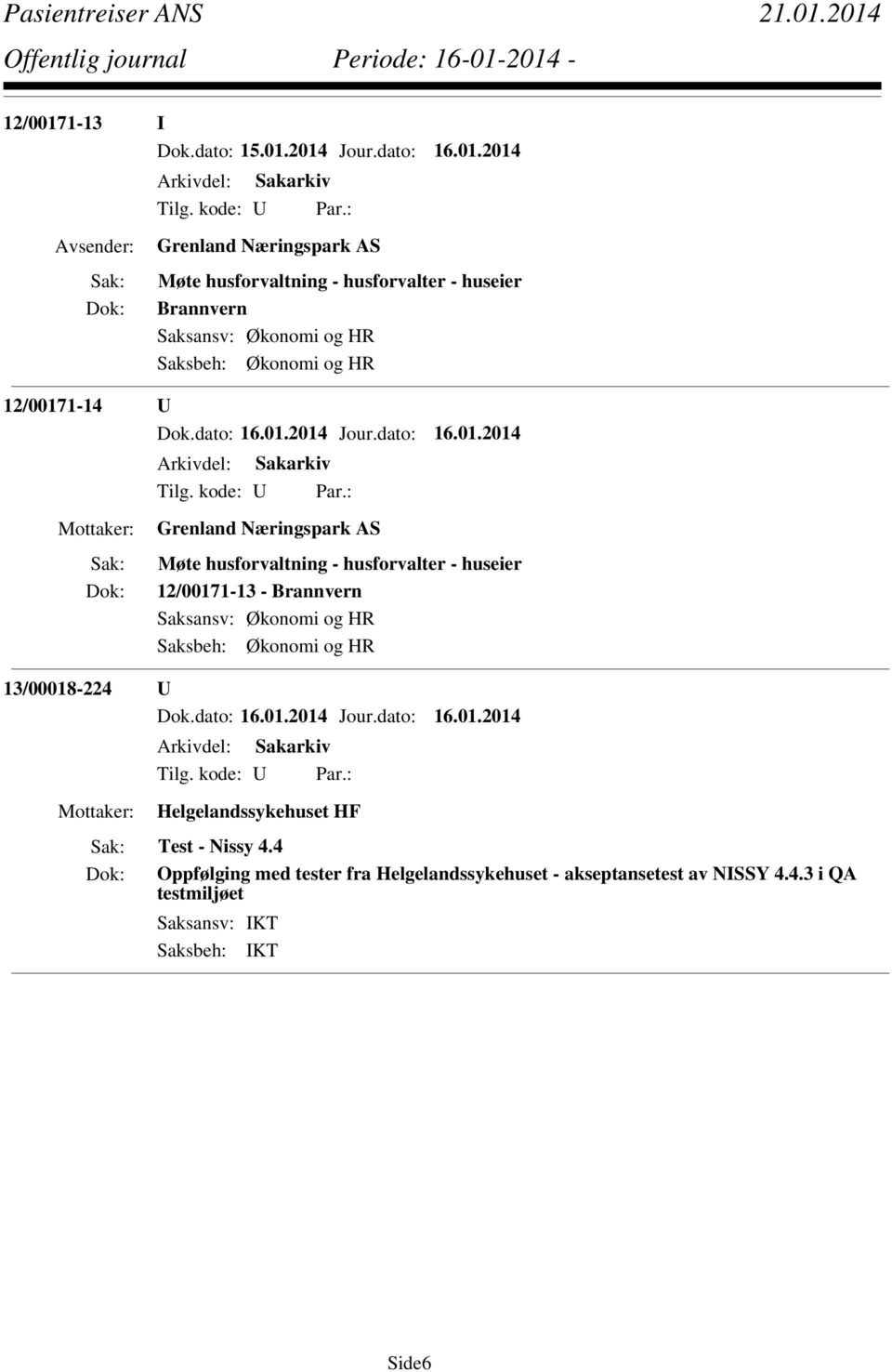 12/00171-13 - Brannvern Saksbeh: Økonomi og HR 13/00018-224 U Helgelandssykehuset HF Test - Nissy 4.
