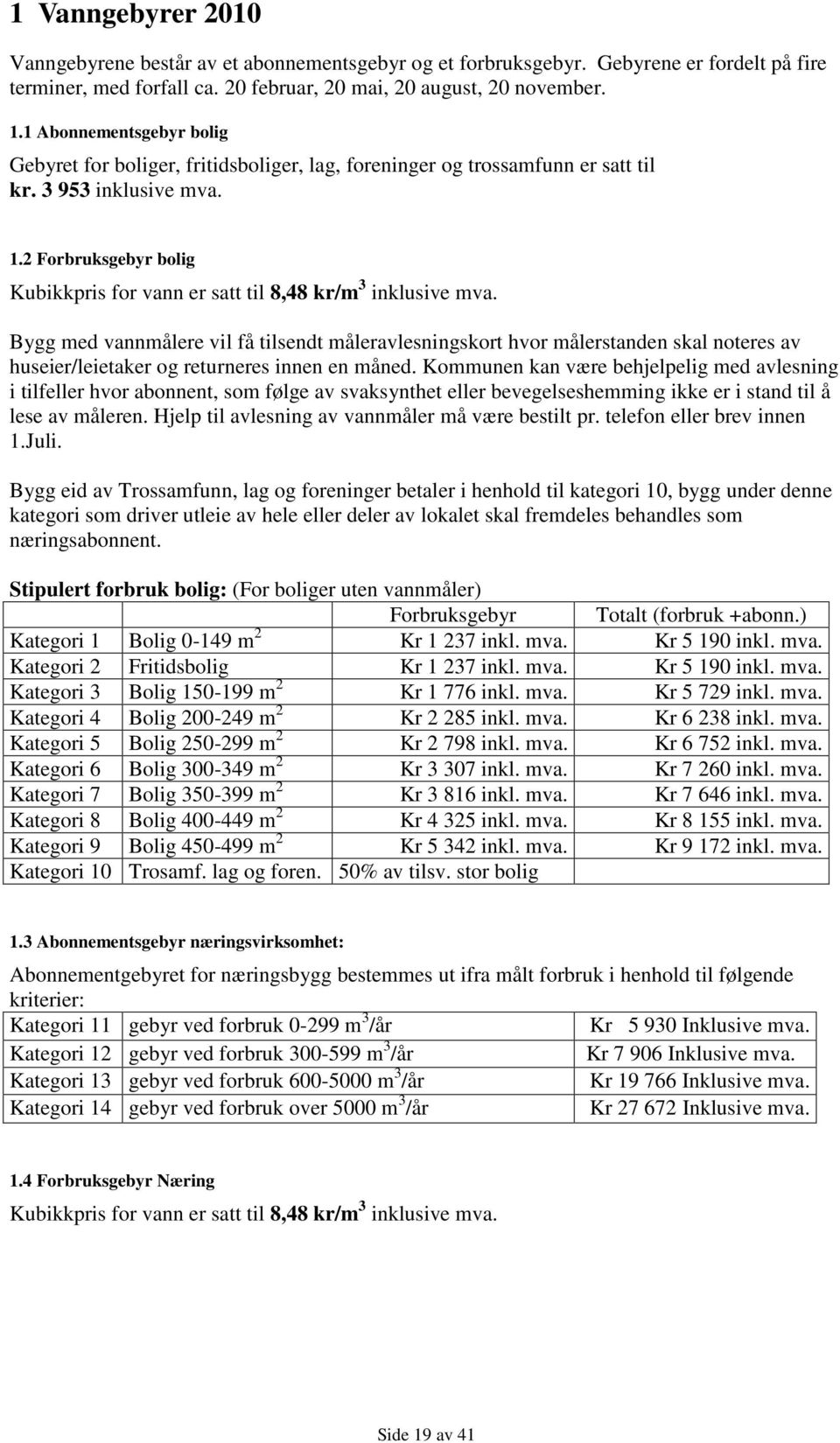 Bygg med vannmålere vil få tilsendt måleravlesningskort hvor målerstanden skal noteres av huseier/leietaker og returneres innen en måned.