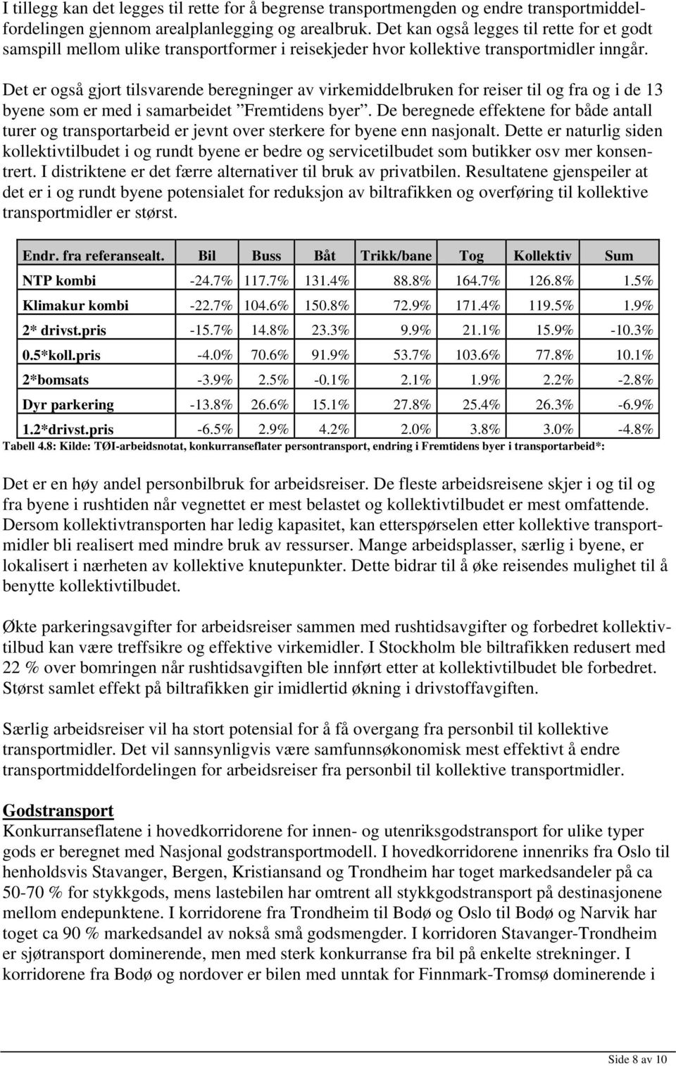 Det er også gjort tilsvarende beregninger av virkemiddelbruken for reiser til og fra og i de 13 byene som er med i samarbeidet Fremtidens byer.