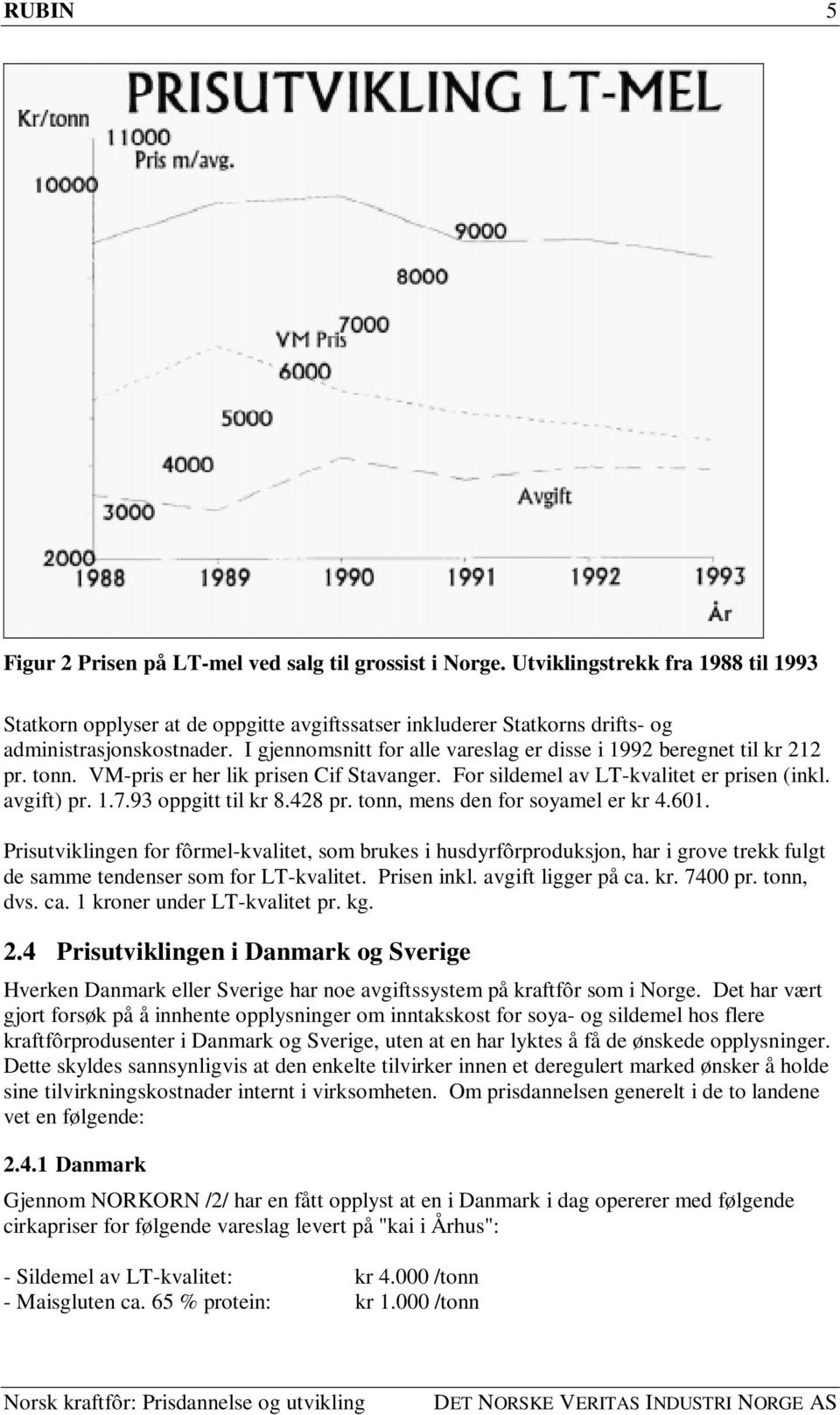 I gjennomsnitt for alle vareslag er disse i 1992 beregnet til kr 212 pr. tonn. VM-pris er her lik prisen Cif Stavanger. For sildemel av LT-kvalitet er prisen (inkl. avgift) pr. 1.7.