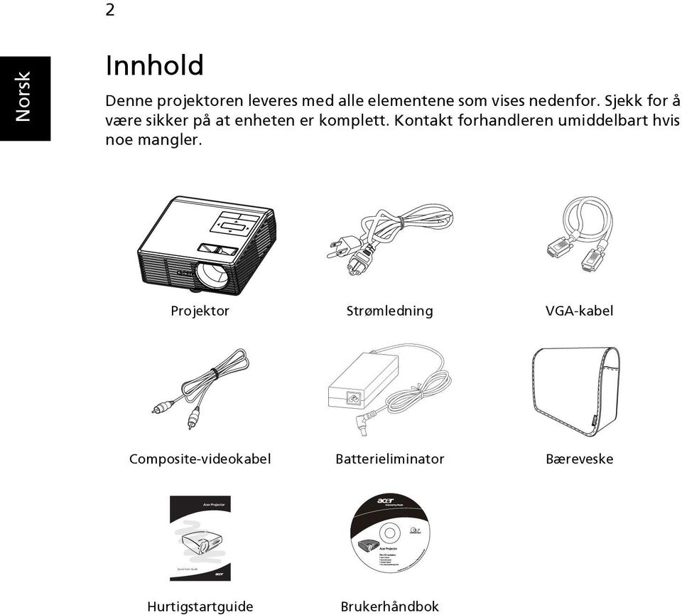 Kontakt forhandleren umiddelbart hvis noe mangler.