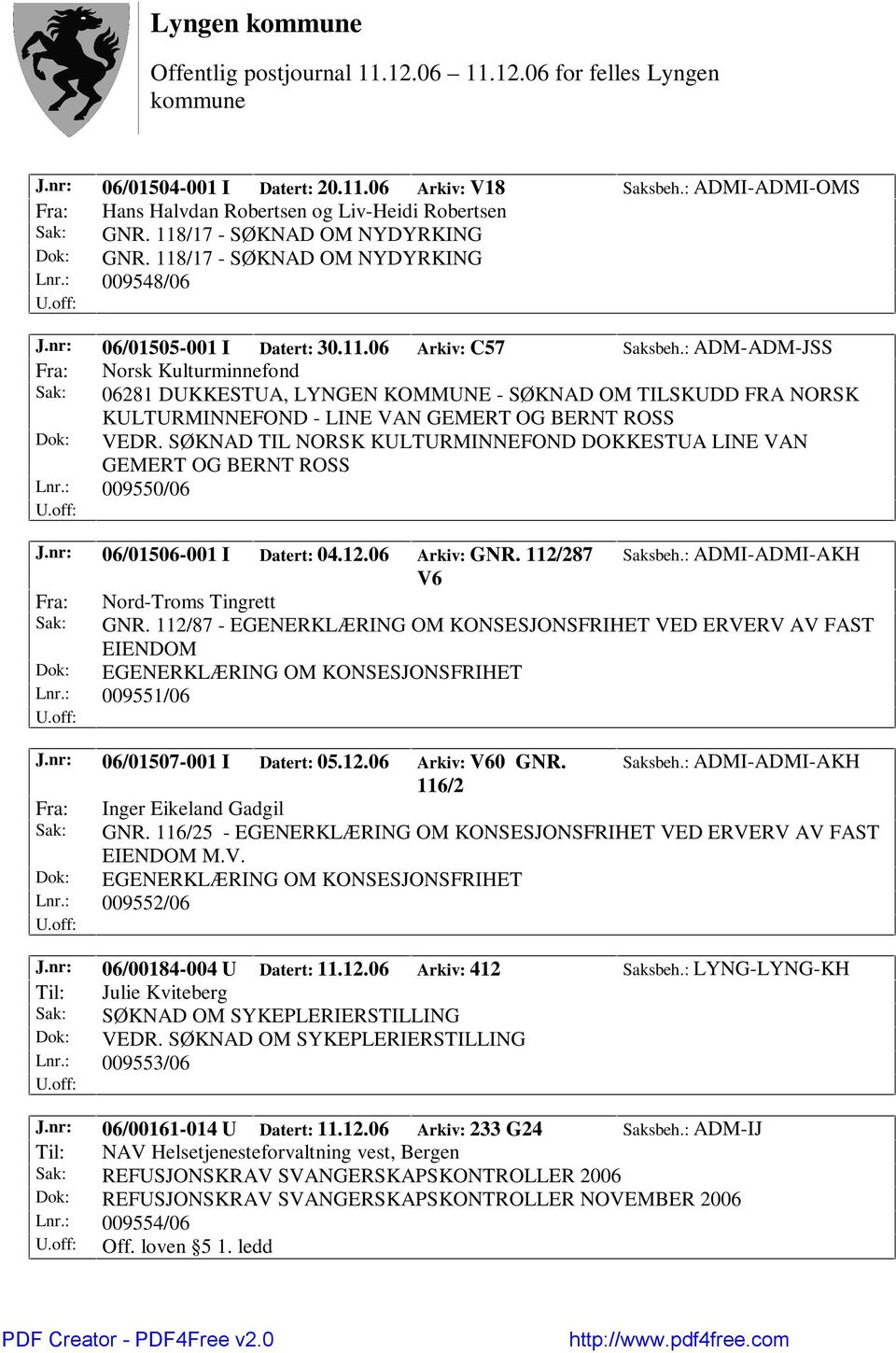 : ADM-ADM-JSS Fra: Norsk Kulturminnefond Sak: 06281 DUKKESTUA, LYNGEN KOMMUNE - SØKNAD OM TILSKUDD FRA NORSK KULTURMINNEFOND - LINE VAN GEMERT OG BERNT ROSS Dok: VEDR.