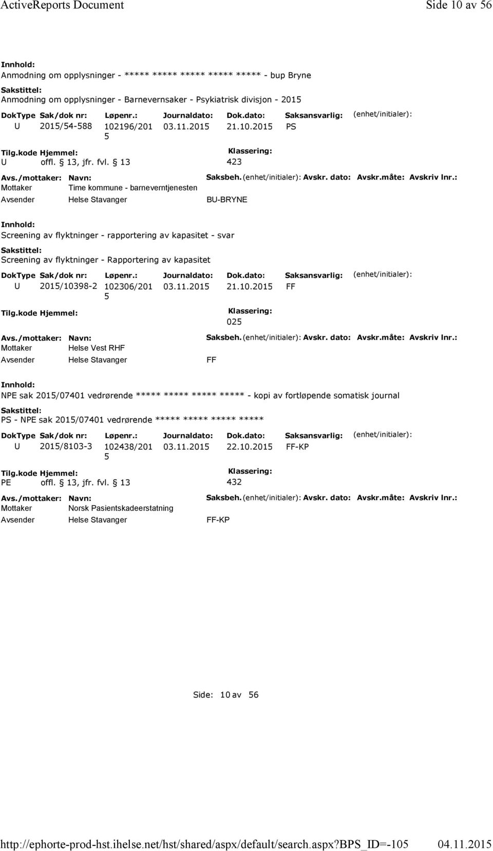 196/201 21.10.201 PS Mottaker Time kommune - barneverntjenesten Saksbeh. Avskr. dato: Avskr.måte: Avskriv lnr.